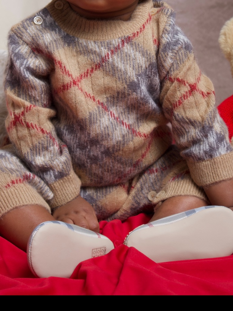 Burberry Tan Beige Plaid Knit Baby Romper